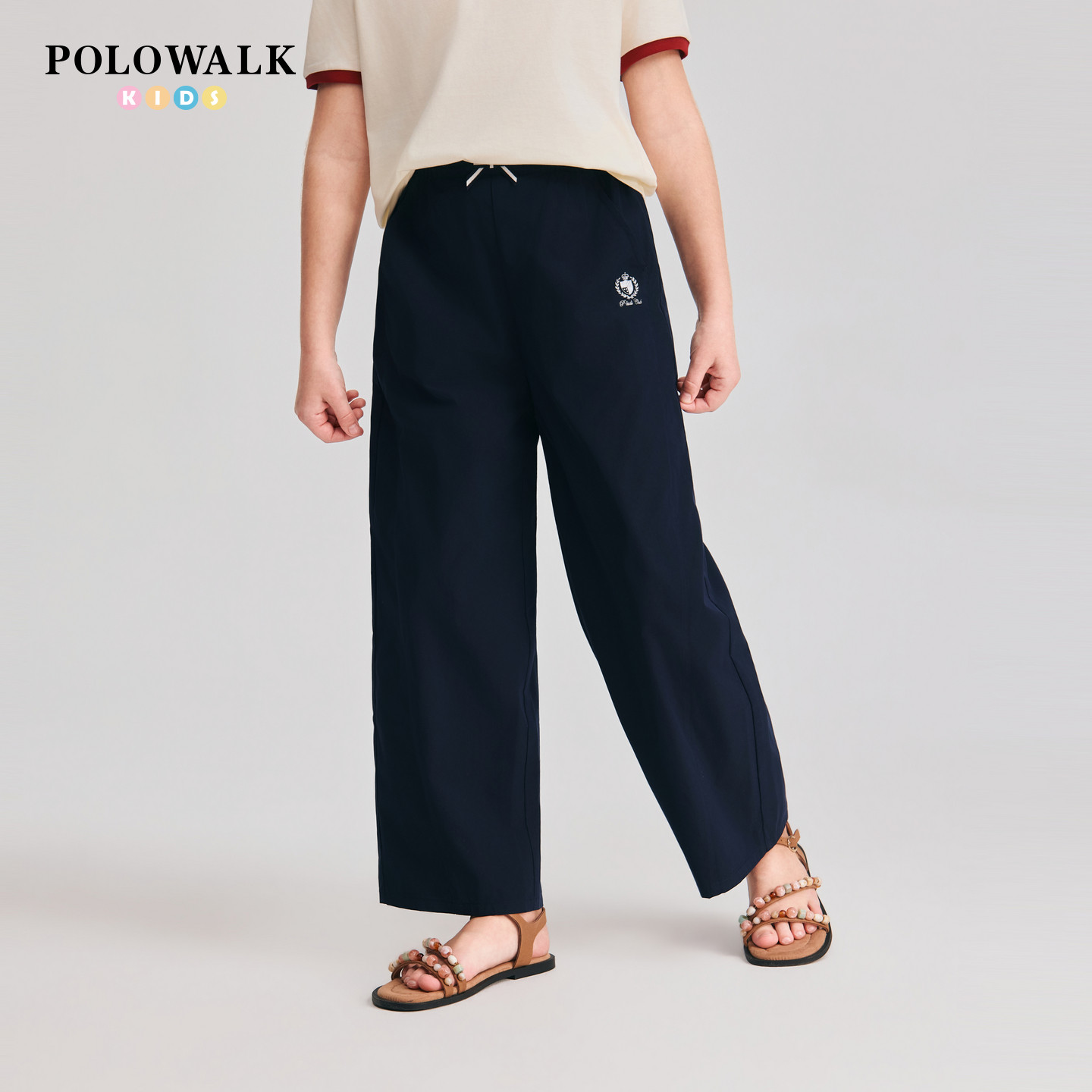 POLOWALK童装2026夏季女童九分裤薄款儿童裤直筒显瘦九分休闲裤