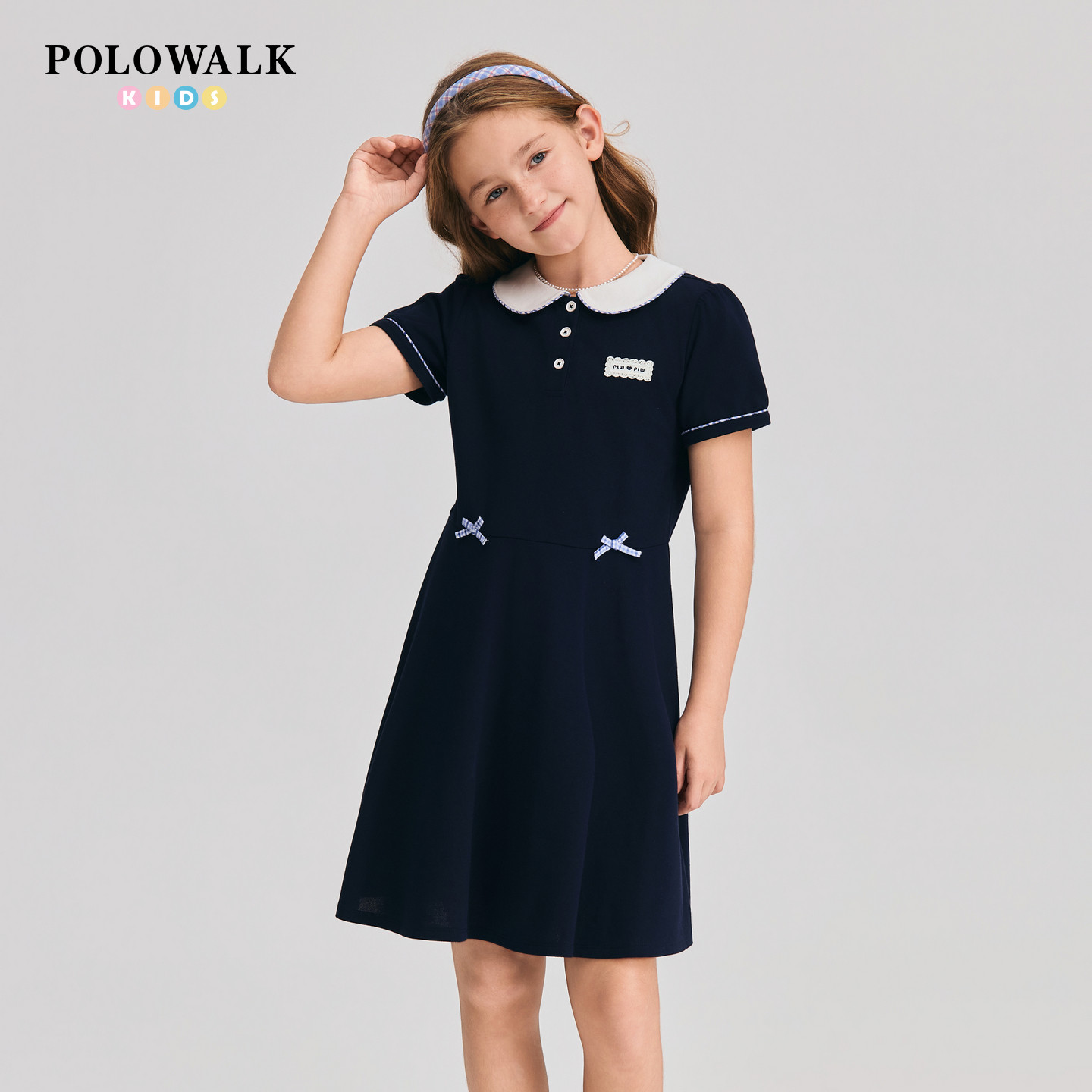 POLOWALK童装2026夏季新品女童短袖连衣裙公主裙撞色简约休闲百搭