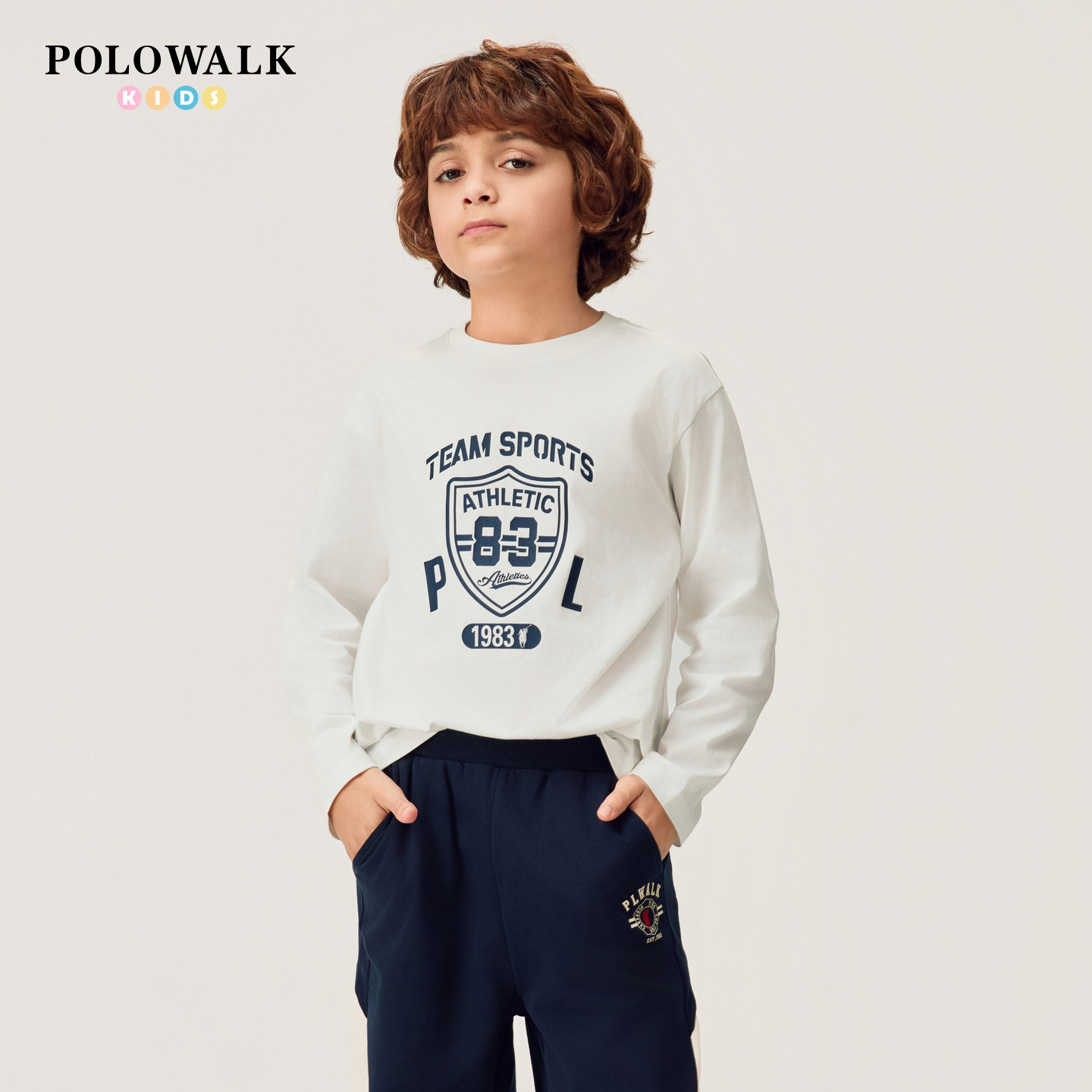 【100%棉】POLOWALK童装男女童长袖T恤26春季新品儿童圆领打底衫