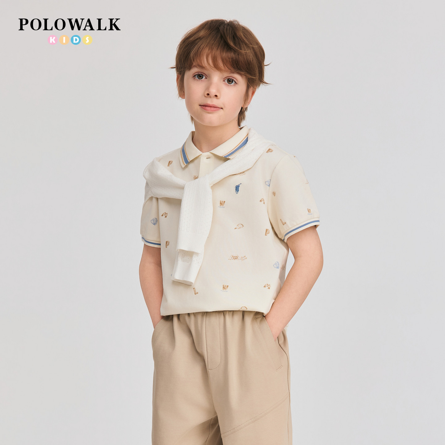 POLOWALK童装2026夏季新品男童短袖T恤亲肤透气POLO衫翻领短袖