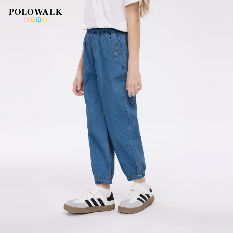 POLOWALK童装女童牛仔裤2026夏季新品长裤中大童宽松休闲束脚裤