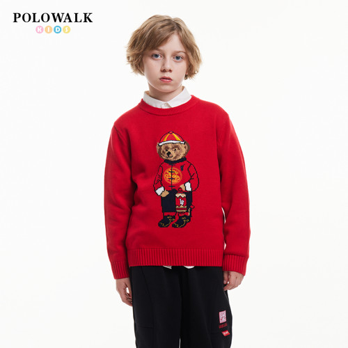 POLOWALK儿童套头红色针织衫毛衣