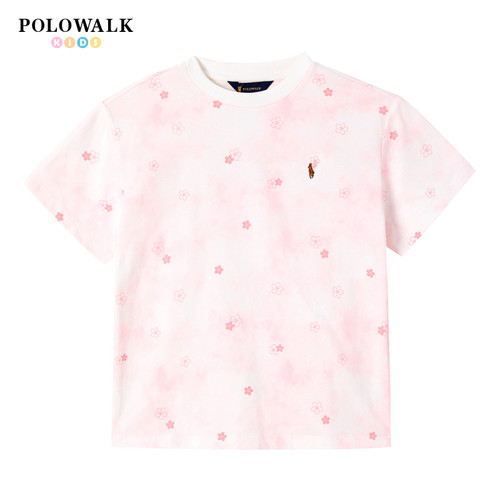 POLOWALK童装女童短袖T恤26夏新品圆领印花中大童上衣