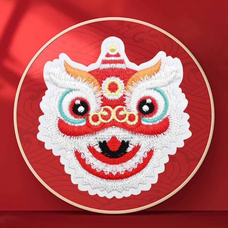 书包遮挡贴大号醒狮布贴刺绣国潮补丁贴万能自粘免缝补洞羽绒服巾