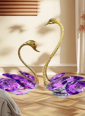高档K9水晶玻璃天鹅摆件手工轻奢创意电视柜酒柜玄关摆件