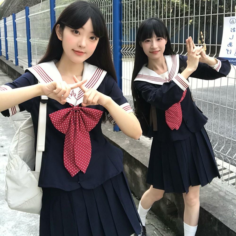 空栗鼠丸【桃芙梨】jk制服甜美学院风水手服百褶短裙双子收腰套装