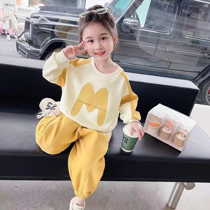 女童套装秋装儿童加绒加厚秋冬款时髦洋气小女孩网红休闲两件套