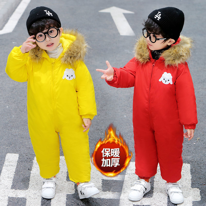 儿童连体衣棉衣小童外出新款婴儿男女童加厚羽绒棉服宝宝冬季爬服