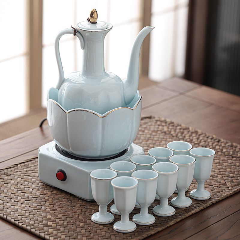 温酒器烫酒壶莲花酒具套装黄酒白酒家用热酒器具仿古电加热高档次