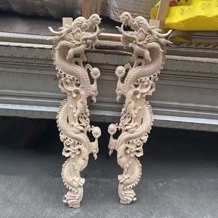 东阳木雕中式仿古明清盘立体雕花定做双龙古建筑松木佛龛龙柱花片
