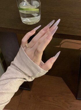 【紫素甲】新款手工穿戴甲纯色显白紫色猫眼美甲裸色渐变长款甲片