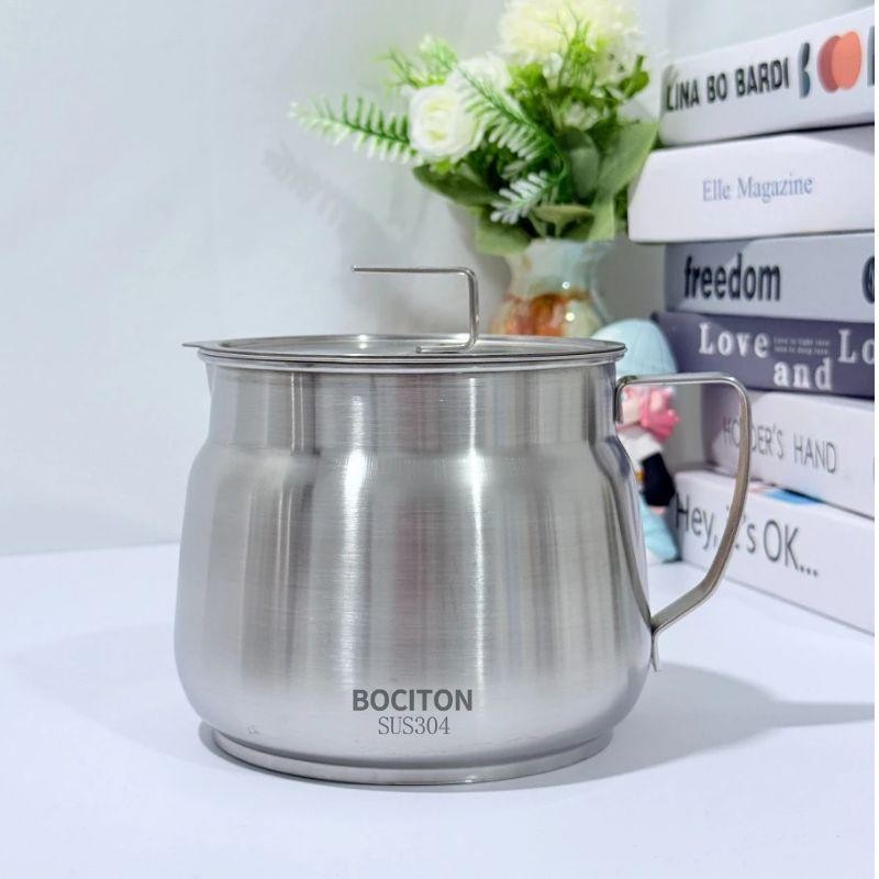 不锈钢油壶带过滤网带盖把手锅家用耐高温储油壶1.5L