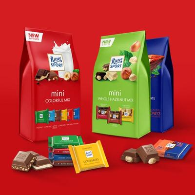 临期德国RitterSport瑞特滋迷你夹心牛奶巧克力72g什锦装榛子黑巧