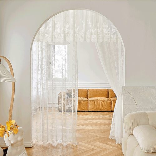 带帘头免打孔安装伸缩杆网红梦幻法式蕾丝窗纱帘花边款门帘隔断