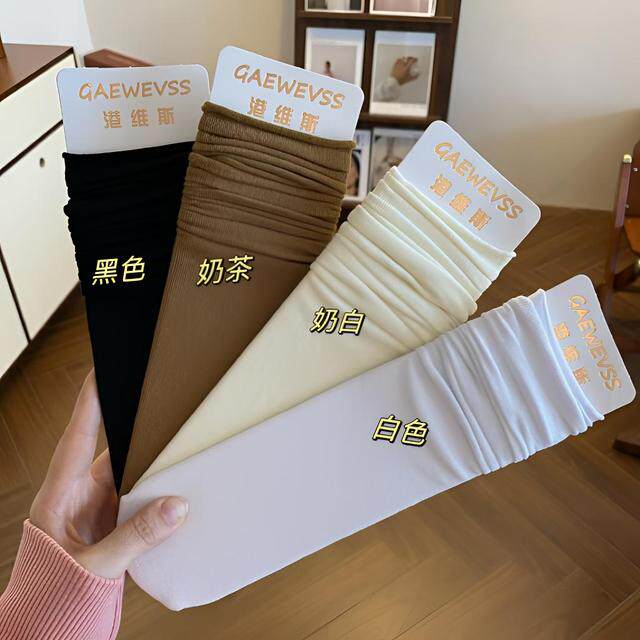 港维斯春夏薄款款简约纯色堆堆女袜 ins白色日系简约透气中筒袜女