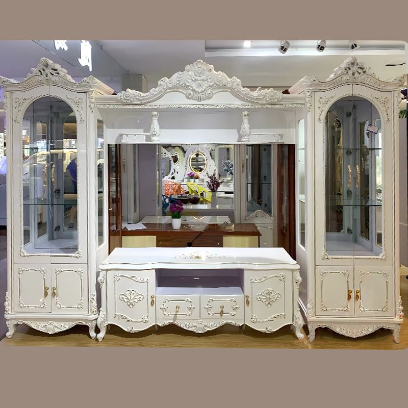 欧式电视柜组合墙一体电视墙柜组合柜酒柜客厅背景墙影视柜地柜白