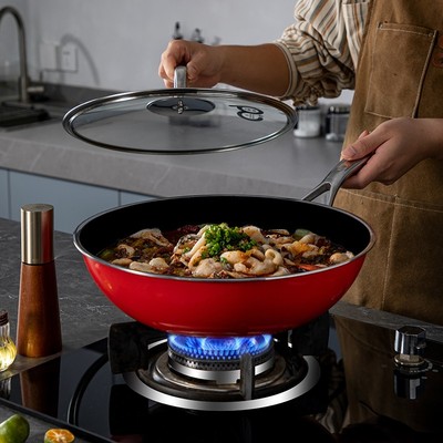 神田钛彩米系列0涂层钛合金不粘炒锅