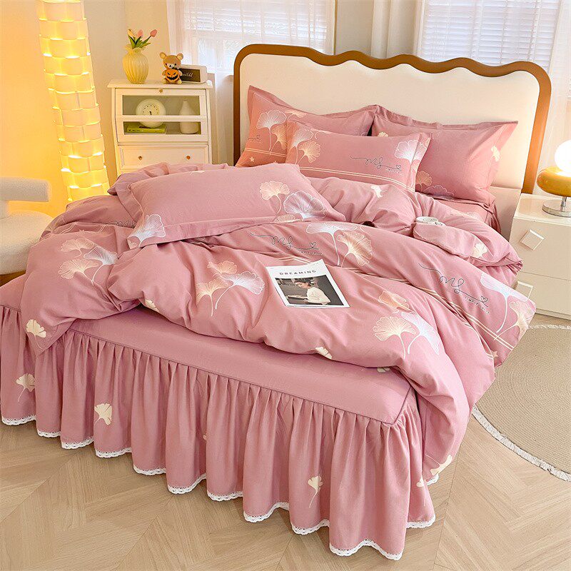 韩版100%全棉纯棉床裙四件套四季加厚磨毛花边被套床罩床上4件套