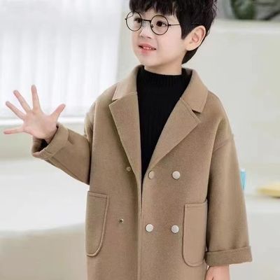 男童呢子大衣秋冬外套2026新款加厚外套宝宝洋气双面呢小西装套装