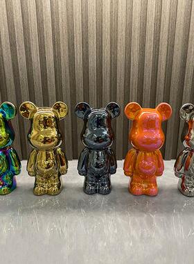 网红熊陶瓷桃心熊摆件电镀存钱罐客厅玄关高档摆设装饰潮玩