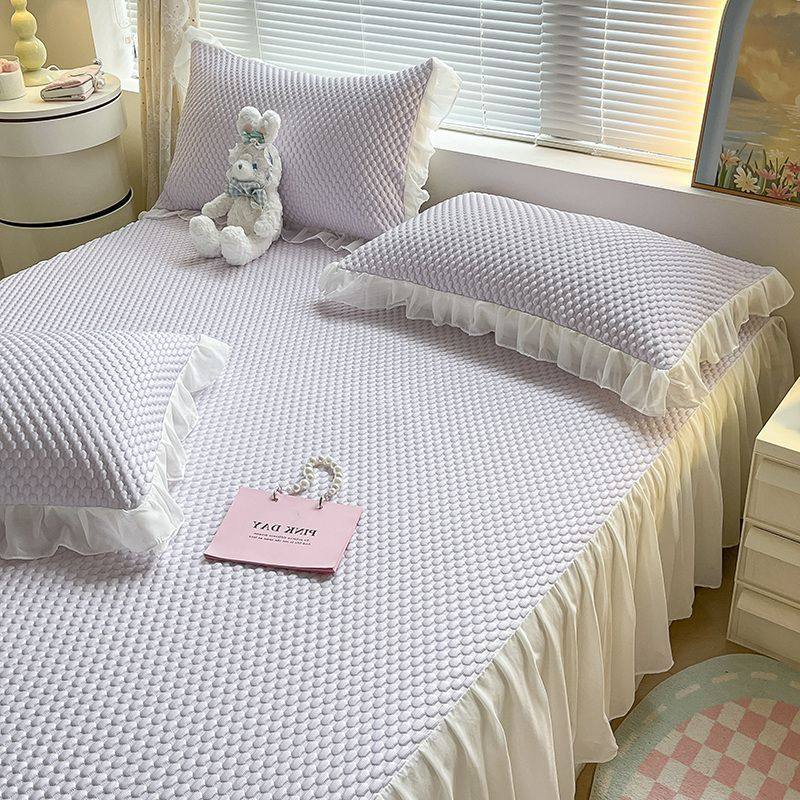 ins风豆豆凉席透气冰丝床裙式枕头套三件套A类凉席公主风可机洗,床上用品,冰丝席,淘宝优惠券,粉丝福利购,淘宝优惠卷