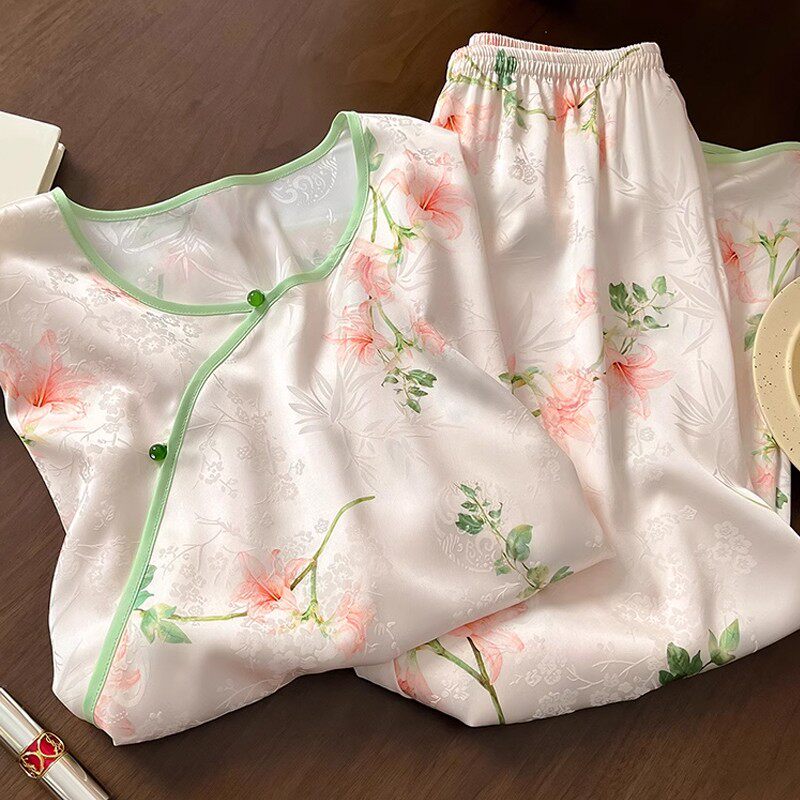 春夏季新款新中式宫廷风冰感睡衣女款中国风百搭氛围感家居服套装