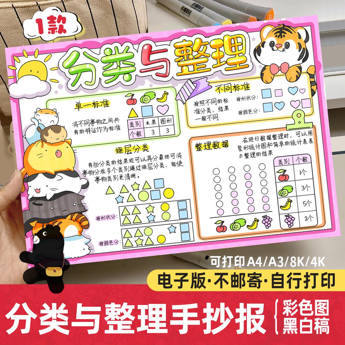 .分类与整理手抄报电子模板 数学二年级上册一单元思维导图1203