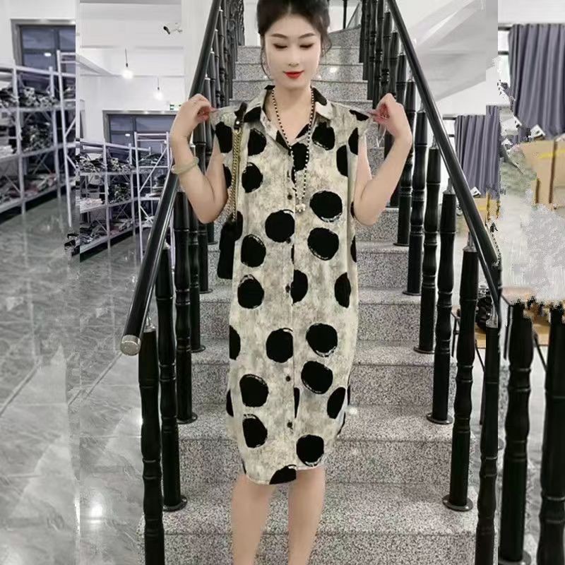 191A夏季网红新款时尚连衣裙女设计感波点慵懒风显瘦衬衫裙大码