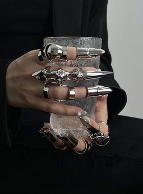 金属外骨骼食指关节戒指小众设计ins高级感可调节指环-X