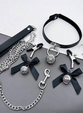 choker铃铛项圈女颈带黑色PU皮颈链母锁骨链男链条狗链子项链脖子