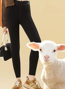 棉小羊480克秋冬加绒加厚棉质弹力大码九分打底裤黑色一线裆外穿