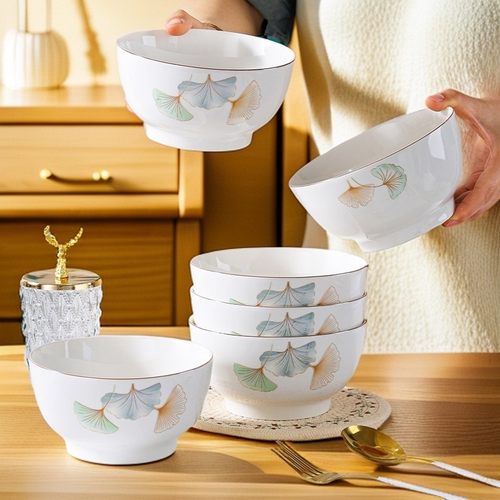 【银杏时光】5英寸沙拉碗10只装陶瓷家用高颜值送礼防烫个性碗