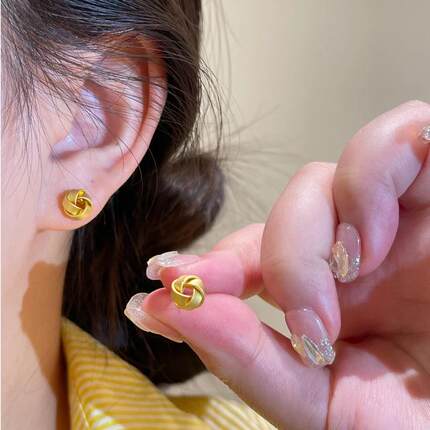 【顺丰配送 明天到家】缠绕编织风车耳钉8mm一对装1.4g百搭铜合金