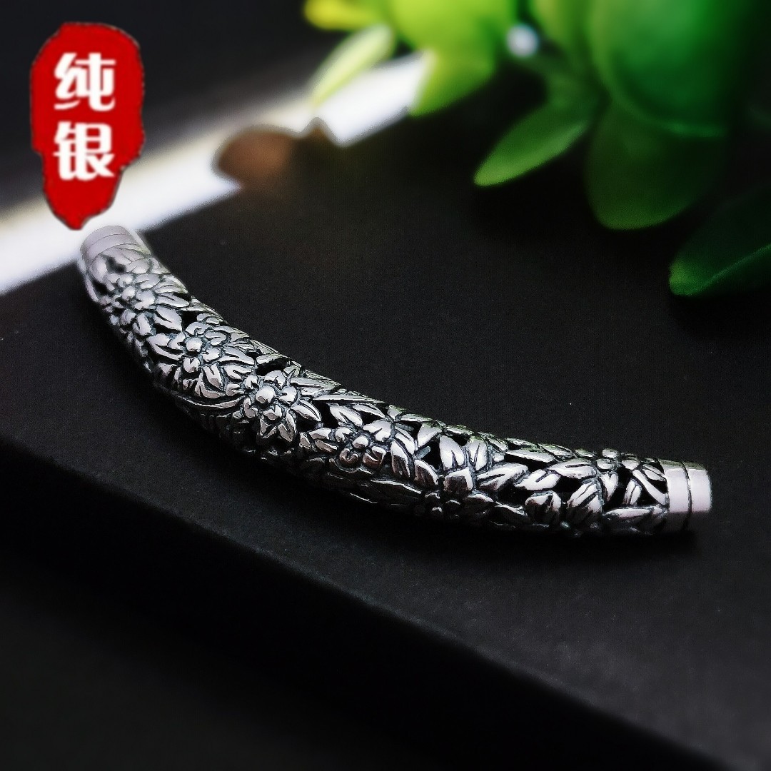 吊坠925银 纯银手工民族风牡丹花弯管(不含皮绳）【2292】秋冬新