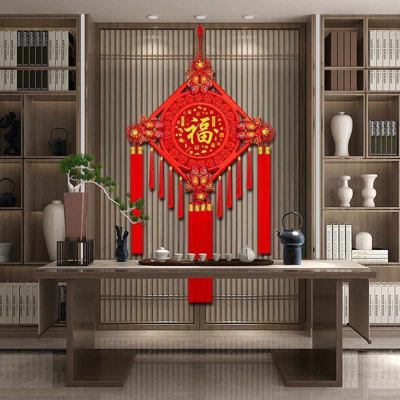 桃木中国结挂饰桃木新房挂件玄关乔迁电视墙自粘福字客厅一整套