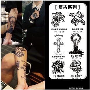 school系列欧美玫瑰海娜潮酷草本防水纹身贴2 old 复古纹身6张