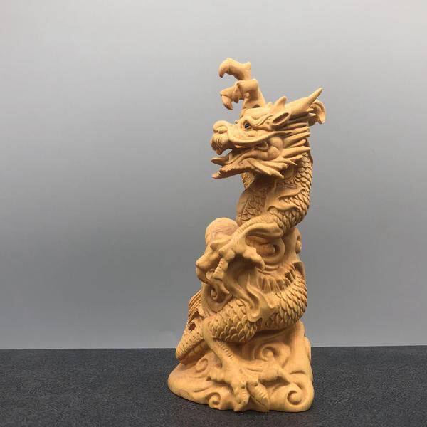 厂家直销黄杨木雕生肖龙木质家居酒柜装饰摆件龙爪盘龙文玩品工