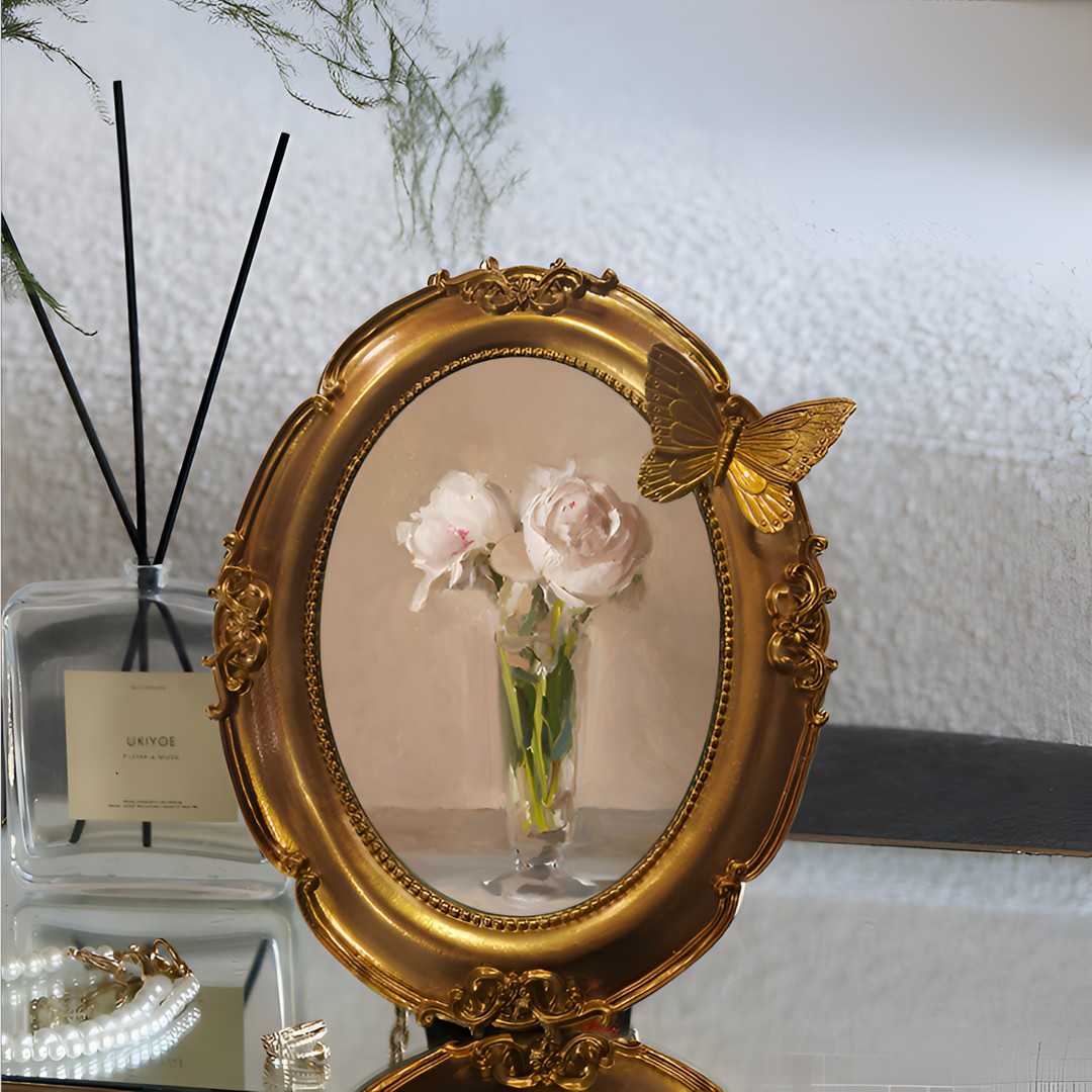 法式复古相框摆台高级感轻奢油画风蝴蝶摆件7寸照片美式挂墙画框