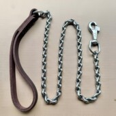 龙骨链牛皮把手不锈钢牵引绳中大型犬狗链子防咬牵引绳狗链结实
