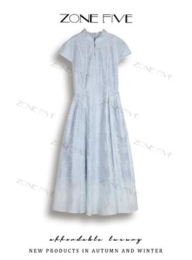 zonefive新中式轻国风刺绣连衣裙女夏季法式复古气质显瘦连衣裙