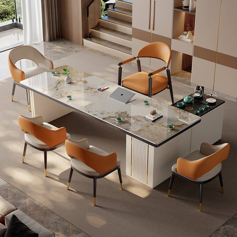 现代简约轻奢岩板茶桌椅组合办公室书桌茶桌岛台一体边柜客厅茶台