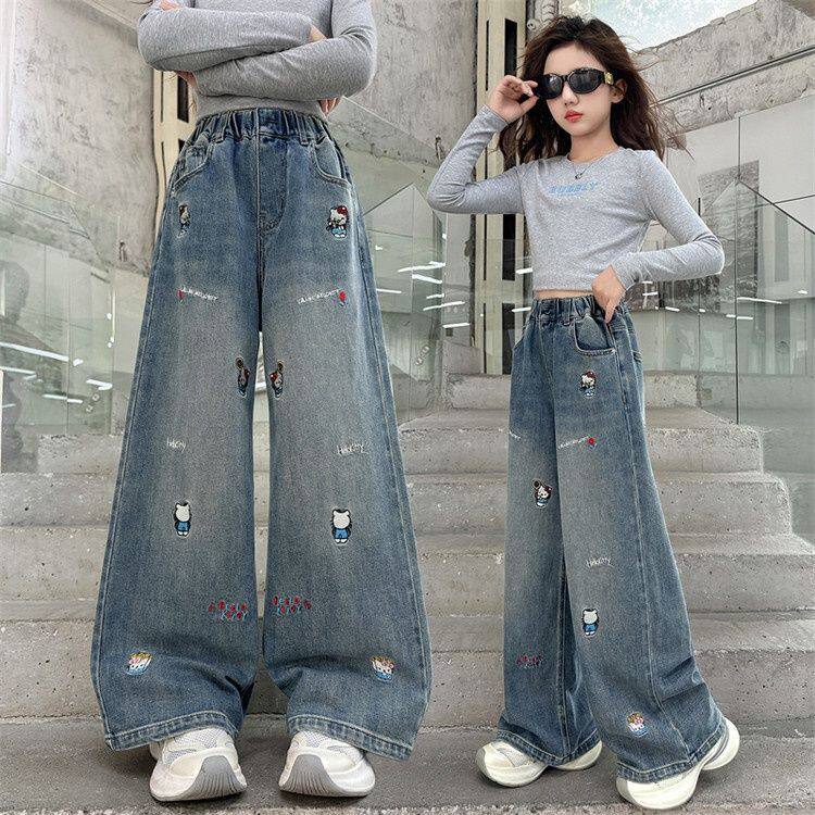 女童牛仔阔腿裤2026春秋新款韩版洋气中大童宽松女孩休闲直筒长裤