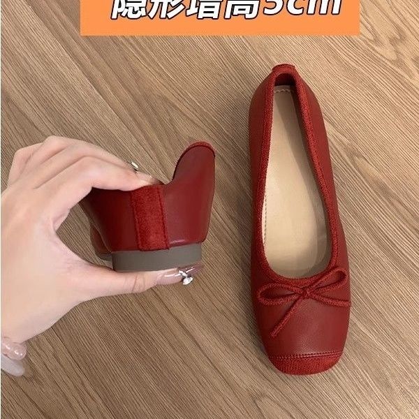 小羊皮软鞋小羊皮小个子增高平底时尚芭蕾鞋