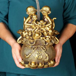 纯铜猴子摆件生肖猴福禄寿猴如意金猴工艺品家居客厅卧室装饰摆设