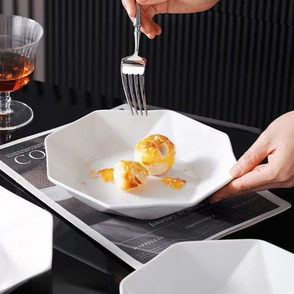 4个装菜盘家用2024新款异形盘纯白陶瓷八角盘汤盘创意深饭盘餐具