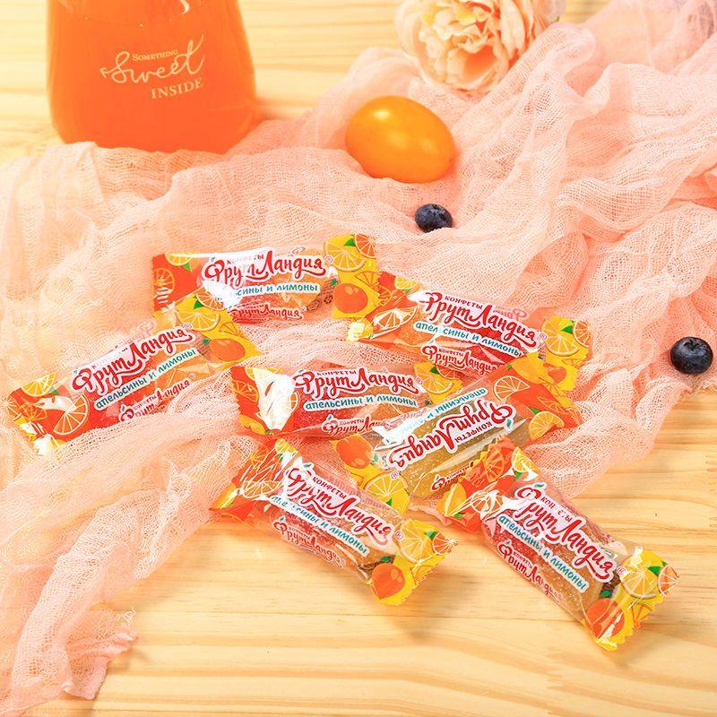 俄罗斯进口水果园芒果橘子味夹心软糖果软糖休闲零食办年货
