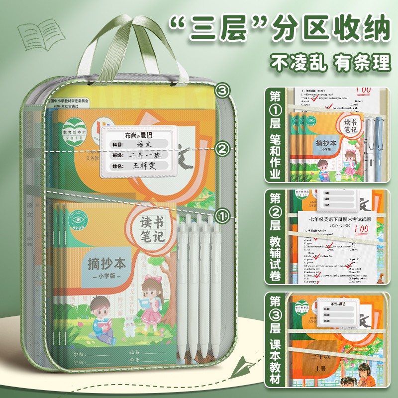 【主播推荐】【顾奈】L型科目分类袋手提透明文件袋拉链式网纱大
