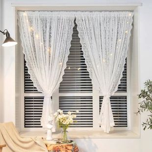 蕾丝挂布蕾丝纱帘飘窗纱帘粘贴式 宿舍遮 窗帘自粘魔术贴免打孔安装