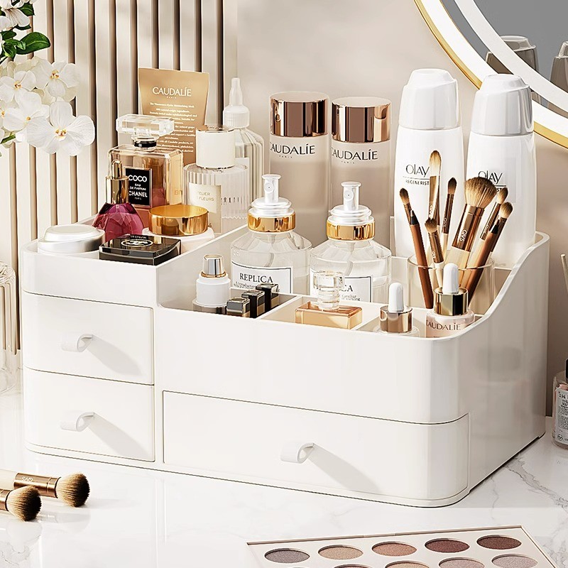优勤化妆品收纳盒桌面梳妆台置物架抽屉护肤品口红整理箱防尘分格