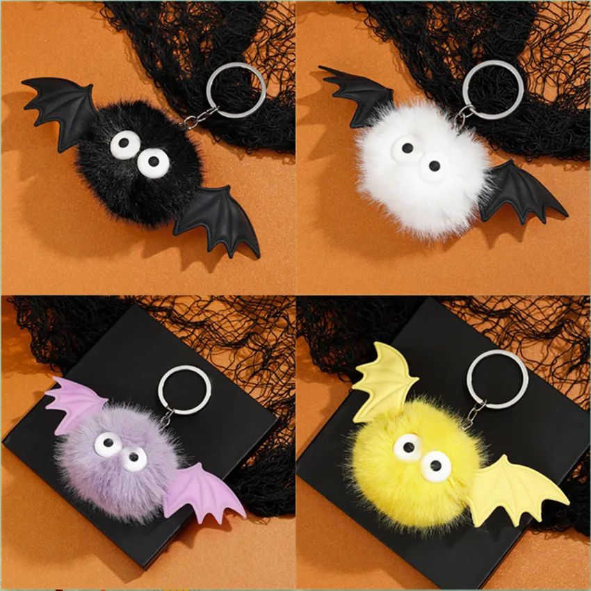 Cute Halloween Bat Devil Plush Pendant Keychain for Women Me